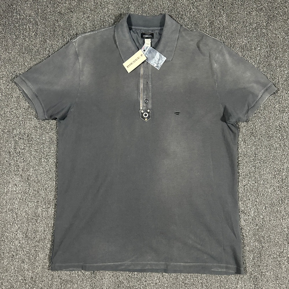 Diesel Polo Shirt Mens XL Black NWT Reboot Quarter Zip Leather Trim 00SDFI0IAGH
